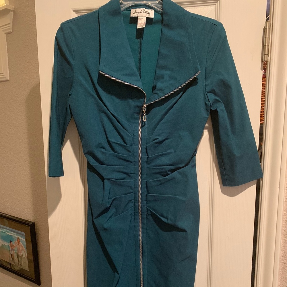 Joseph Ribkoff Zippered Teal Dress Sz 6
